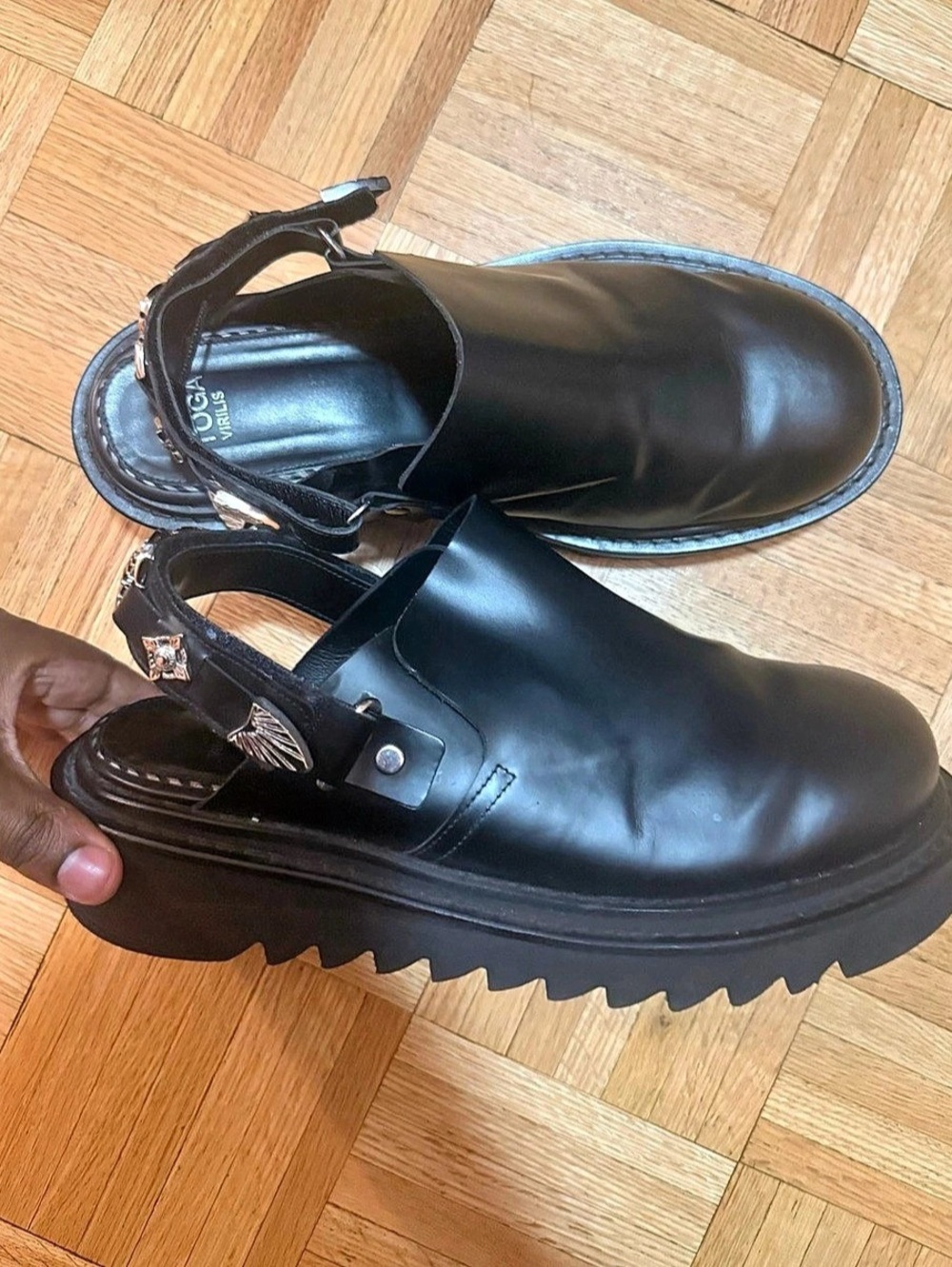 Authentic Mens Toga Virilis Platform Lug Sole Sandals in Black US 12 /EU 45